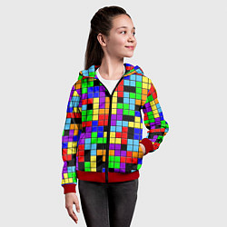 Толстовка на молнии детская Тетрис цветные блоки, цвет: 3D-красный — фото 2