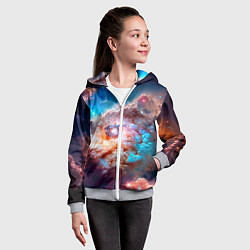 Толстовка на молнии детская Небула в космосе в голубо-розовых тонах - нейронна, цвет: 3D-меланж — фото 2