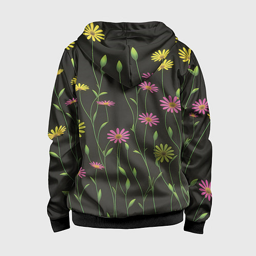 Детская толстовка на молнии Полевые цветочки на темном фоне / 3D-Черный – фото 2