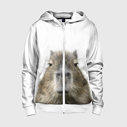 Толстовка на молнии детская Капибара пофигист, цвет: 3D-белый