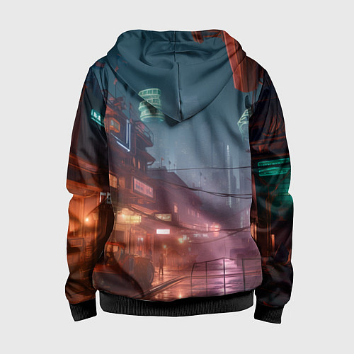 Детская толстовка на молнии Киберпанк город будущего / 3D-Черный – фото 2