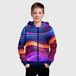 Толстовка на молнии детская Волнистые неоновые линии, цвет: 3D-синий — фото 2