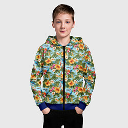 Толстовка на молнии детская Светлые гавайские цветочки, цвет: 3D-синий — фото 2