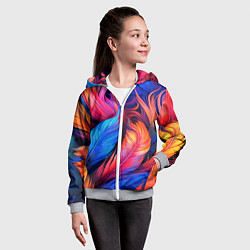 Толстовка на молнии детская Экзотические перья, цвет: 3D-меланж — фото 2