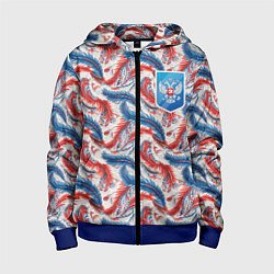 Толстовка на молнии детская Герб России и узоры, цвет: 3D-синий