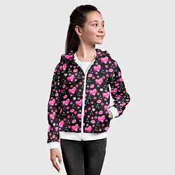 Толстовка на молнии детская Черный фон, барби и цветы, цвет: 3D-белый — фото 2