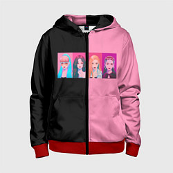 Толстовка на молнии детская Группа Black pink на черно-розовом фоне, цвет: 3D-красный