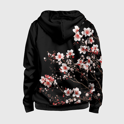 Детская толстовка на молнии Цветущая сакура - белые и красные / 3D-Черный – фото 2