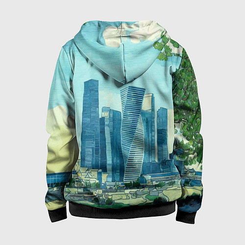 Детская толстовка на молнии Москва-сити Ван Гог / 3D-Черный – фото 2