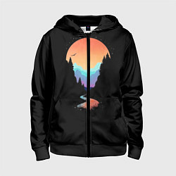 Толстовка на молнии детская Неоновое солнце SynthWave, цвет: 3D-черный
