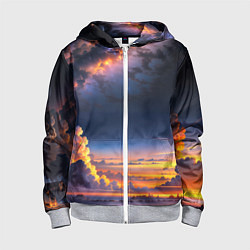 Толстовка на молнии детская Млечный путь и облака на закате, цвет: 3D-меланж