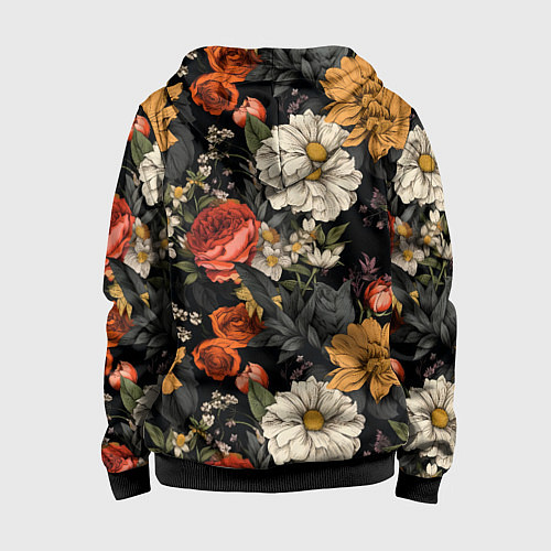 Детская толстовка на молнии Цветочный паттерн на черном / 3D-Черный – фото 2