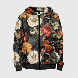 Детская толстовка на молнии Цветочный паттерн на черном