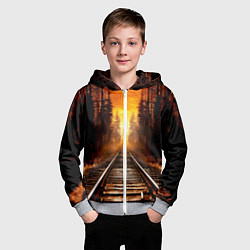 Толстовка на молнии детская Железная дорога на закате, цвет: 3D-меланж — фото 2