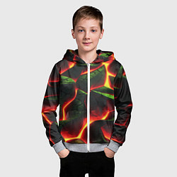 Толстовка на молнии детская Зеленые плиты и лава, цвет: 3D-меланж — фото 2