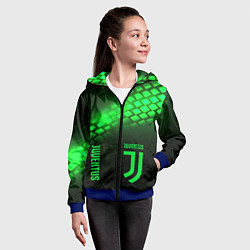 Толстовка на молнии детская Juventus green logo neon, цвет: 3D-синий — фото 2