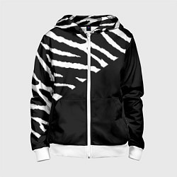 Толстовка на молнии детская Полосы зебры с черным, цвет: 3D-белый