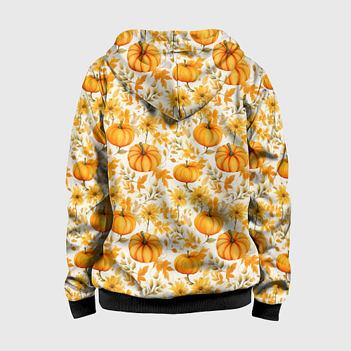 Детская толстовка на молнии Тыквы и осенние цветы - паттерн / 3D-Черный – фото 2