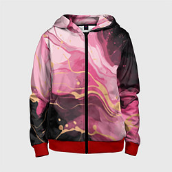 Толстовка на молнии детская Абстрактный черно-розовый мраморный узор, цвет: 3D-красный