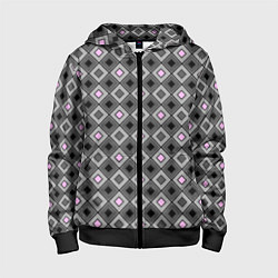 Толстовка на молнии детская Серо - розовый геометрический узор, цвет: 3D-черный
