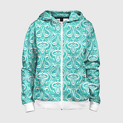 Толстовка на молнии детская Бирюзовый этнический орнамент, цвет: 3D-белый