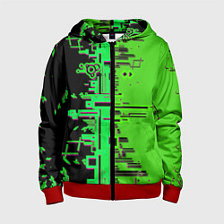 Детская толстовка на молнии Кибер-глитч зелёный