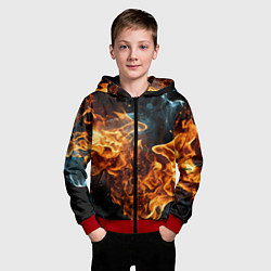Толстовка на молнии детская Пламя огня фон, цвет: 3D-красный — фото 2