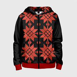 Толстовка на молнии детская Удмуртский - вертикаль black, цвет: 3D-красный