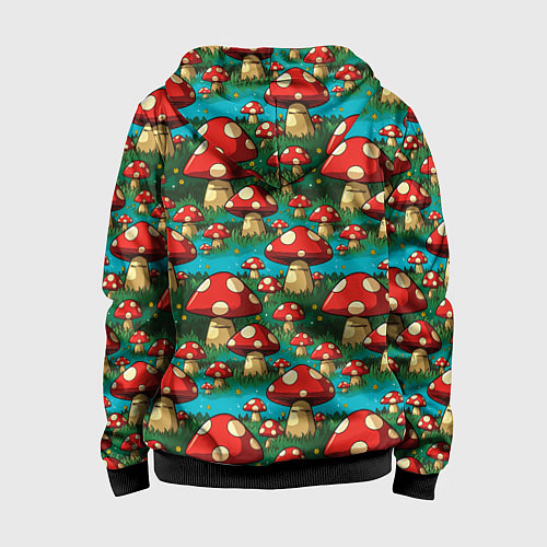 Детская толстовка на молнии Мультяшный мухомор паттерн / 3D-Черный – фото 2