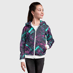 Толстовка на молнии детская Киберпанк линии синие и розовые, цвет: 3D-белый — фото 2