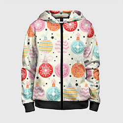 Детская толстовка на молнии Разноцветные новогодние шары