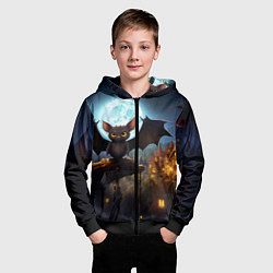 Толстовка на молнии детская Летучая мышка на фоне луны и замка, цвет: 3D-черный — фото 2