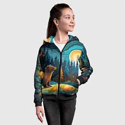 Толстовка на молнии детская Хозяин тайги: медведь в лесу, цвет: 3D-черный — фото 2