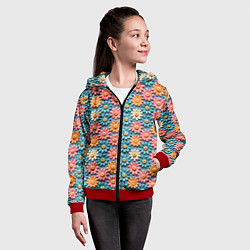 Толстовка на молнии детская Вязаные цветочки паттерн, цвет: 3D-красный — фото 2