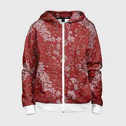 Детская толстовка на молнии Белые лепестки на красном фоне