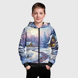 Толстовка на молнии детская Тропинка к новогоднему дому, цвет: 3D-черный — фото 2