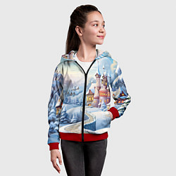 Толстовка на молнии детская Новогодний городок, цвет: 3D-красный — фото 2