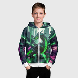 Толстовка на молнии детская Неоновый зеленый дракон, цвет: 3D-белый — фото 2