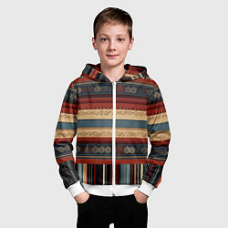 Толстовка на молнии детская Этнический принт в полоску, цвет: 3D-белый — фото 2