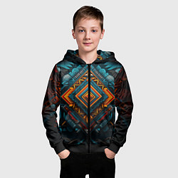 Толстовка на молнии детская Орнамент с оранжевыми и синими ромбами, цвет: 3D-черный — фото 2