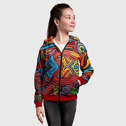 Толстовка на молнии детская Разноцветный узор в стиле абстракционизм, цвет: 3D-красный — фото 2