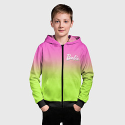 Толстовка на молнии детская Барби: градиент розовый и ярко-зеленый, цвет: 3D-черный — фото 2