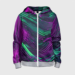 Толстовка на молнии детская Волнистые линии зелёные и фиолетовые, цвет: 3D-меланж