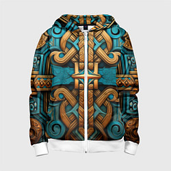 Толстовка на молнии детская Орнамент в норвежском стиле, цвет: 3D-белый
