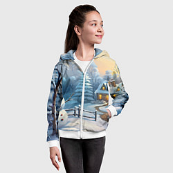 Толстовка на молнии детская Новый год и снеговик, цвет: 3D-белый — фото 2