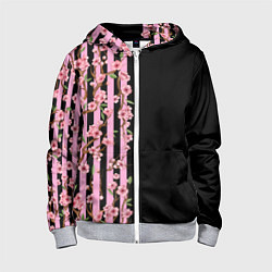 Толстовка на молнии детская Сакура и полосы, цвет: 3D-меланж