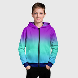Толстовка на молнии детская Фиолетовый бирюзовый голубой неоновый градиент, цвет: 3D-синий — фото 2