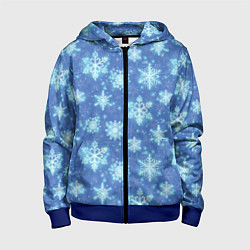 Толстовка на молнии детская Pattern with bright snowflakes, цвет: 3D-синий