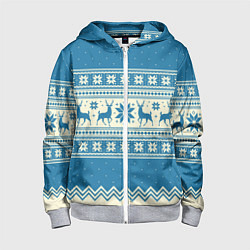 Детская толстовка на молнии Sweater with deer on a blue background