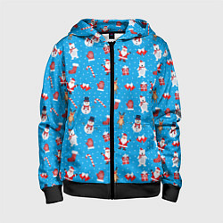 Детская толстовка на молнии Новогодний голубой принт